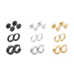 KARISHMA KREATIONS Unisex Set Of 9 Stainless Steel Circular Shaped Studs &Hoop Earrings-64