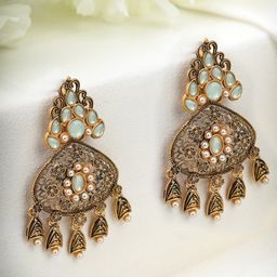 Priyaasi Gold-Toned Gold Plated Contemporary Drop Earrings-image-81
