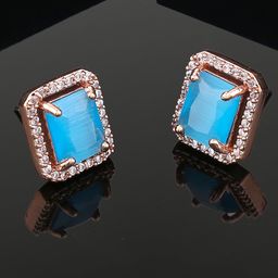 Estele Rose Gold-Plated CZ Studded Contemporary Studs Earrings-25