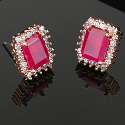 Estele Rose Gold-Plated CZ Studded Contemporary Studs Earrings-14