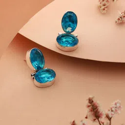 Saraf RS Jewellery Rhodium-Plated Contemporary Drop Earrings-15