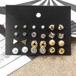 Celestique Set Of 12 Gold-Plated Contemporary Stone Studded Studs-17