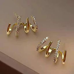 Celestique Gold-Plated Contemporary Stainless Steel Stone Studded Studs-30