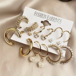 Celestique Set Of 9 Gold-Plated Contemporary Studs-16