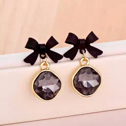 Celestique Gold-Plated Crystals Studded Contemporary Drop Earrings-image-84