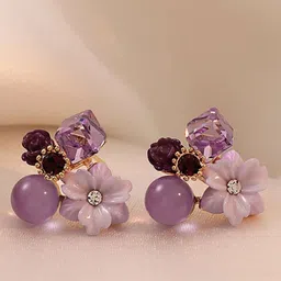 Celestique Gold-Plated Stainless Steel Floral Shaped Cubic Zirconia Korean Studs-25