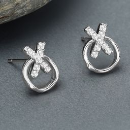 AMI Silver-Toned Cubic Zirconia Contemporary Studs Earrings-image-16