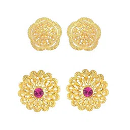 Vighnaharta Set Of 2 Gold-Plated Cubic Zirconia-Studded Contemporary Studs Earrings-5