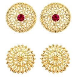 Vighnaharta Set Of 2 Gold-Plated Studs Earrings-74