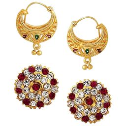 Vighnaharta Set Of 2 Gold-Plated Cubic Zirconia Contemporary Stud & Hoop Earrings-65
