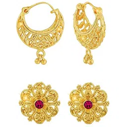 Vighnaharta Set Of 2 Gold-Plated Cubic Zirconia Contemporary Studs & Hoop Earrings-31