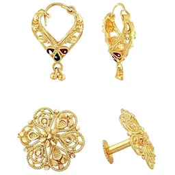 Vighnaharta Set of 2 Gold-Plated Studs & Hoop Earrings-51