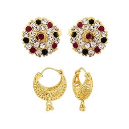Vighnaharta Set Of 2 Gold-Plated Cubic Zirconia-Studded Studs Earrings-54