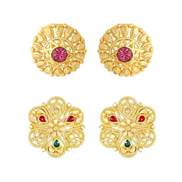 Vighnaharta Set Of 2 Gold-Plated Studs Earrings-64