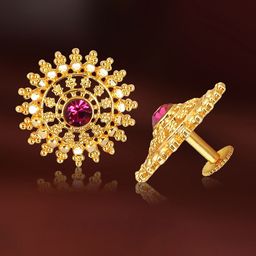 Vighnaharta Cubic Zirconia Gold-Plated Circular Shaped Studs Earrings-10
