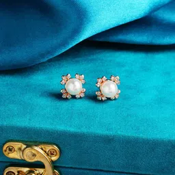 AMI Rose Gold-Plated Cubic Zirconia Contemporary Studs Earrings-18