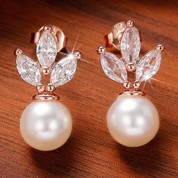 Designs & You Rose Gold-Plated American Diamond Floral Drop Earrings-16