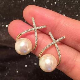 DN Creation Gold Plated Pearls Studded Contemporary Studs Earrings-19