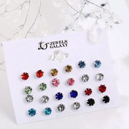 Jewels Galaxy Set Of 12 Silver-Plated Contemporary Studs Earrings-12