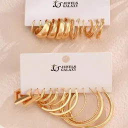 Jewels Galaxy Set of 12 Gold-Plated Contemporary Hoop Earrings-17