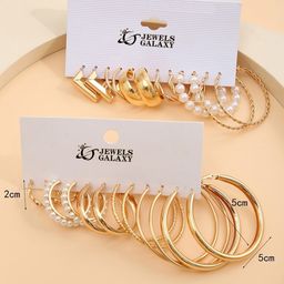 Jewels Galaxy Set Of 12 Gold-Plated Beaded Circular Hoop Earrings-68