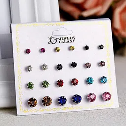 Jewels Galaxy Set of 12 Silver-Plated Classic Studs Earrings-image-73