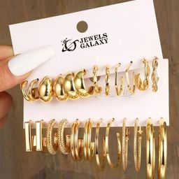 Jewels Galaxy Set of 12 Gold-Plated Hoop Earrings-17