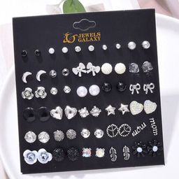 Jewels Galaxy Set Of 30 Silver-Plated Contemporary Studs Earrings-54