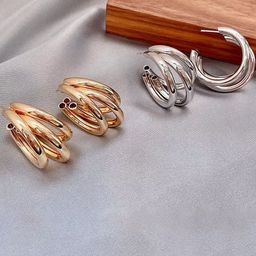 Jewels Galaxy Set of 2 Gold and Silver Plated Studs Earrings-48