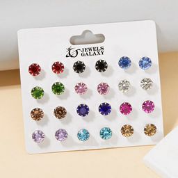 Jewels Galaxy Set Of 12 Silver Plated Contemporary Studs-16