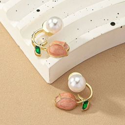 PolluxCraft Korean Gold-Plated Zircon Pearls Beaded Floral Shaped Studs-17