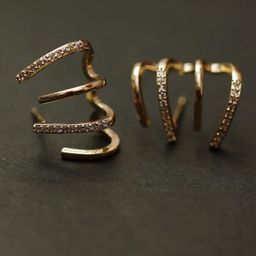 PolluxCraft Korean Gold-Plated Artificial Stones Studded Contemporary Ear Cuff Earrings-image-56