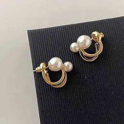 PolluxCraft Gold-Plated Pearls Contemporary Shaped Korean Studs-image-6