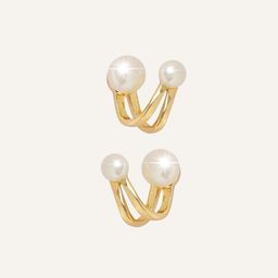 PolluxCraft Gold-Plated Korean PearlsZircon Studded Contemporary Shaped Studs-image-91