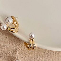 PolluxCraft Korean Pearls Studded Contemporary Shaped Studs-image-4