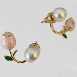 PolluxCraft Korean Gold-Plated Pearls And Zircon Studded Floral Studs-14