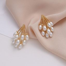 PolluxCraft Korean Gold-Plated Pearls Beaded Contemporary Shaped Studs-picture-32