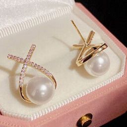 PolluxCraft Korean Gold-Plated Pearls Studded Contemporary Shaped Studs-image-61