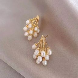 PolluxCraft Gold-Plated Artificial Pearls Contemporary Shaped Drop Korean Earrings-image-47