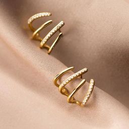 PolluxCraft Gold-Plated Korean Zircon Studded Contemporary Shaped Studs-14