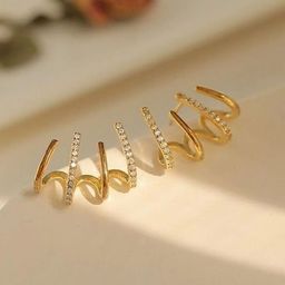PolluxCraft Korean Gold-Plated Zircon Stones Studded Contemporary Shaped Studs-image-80
