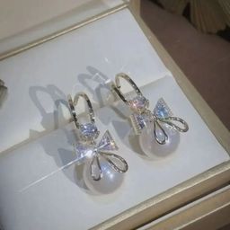 PolluxCraft Korean Gold-Plated Pearls Studded Contemporary Shaped Drop Earrings-image-52