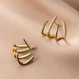 PolluxCraft Korean Gold-Plated Zircon Stones Studded Contemporary Shaped Studs-picture-52