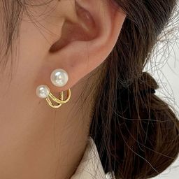 PolluxCraft Korean Gold-Plated Pearls Studded Contemporary Shaped Studs-image-28