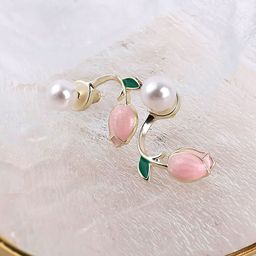 PolluxCraft Korean Gold-Plated Pearls Zircon Studded Contemporary Shaped Studs-9