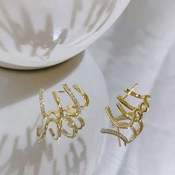 PolluxCraft Korean Gold-Plated Zircon Studded Contemporary Clip-on Studs-image-57
