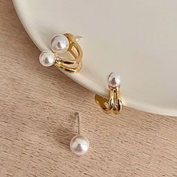 PolluxCraft Gold-Plated Pearls Studded Korean Contemporary Shaped Studs-image-81