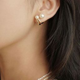 PolluxCraft Korean Gold-Plated Pearl Zircon Stone Studded Contemporary Studs-picture-6