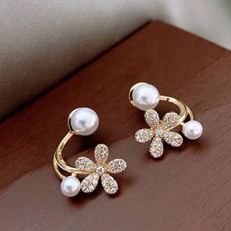 PolluxCraft Korean Gold-Plated Zircon Stones Studded Floral Shaped Studs-image-56