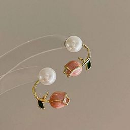 PolluxCraft Gold-Plated Artificial Beaded Floral Shaped Studs-12